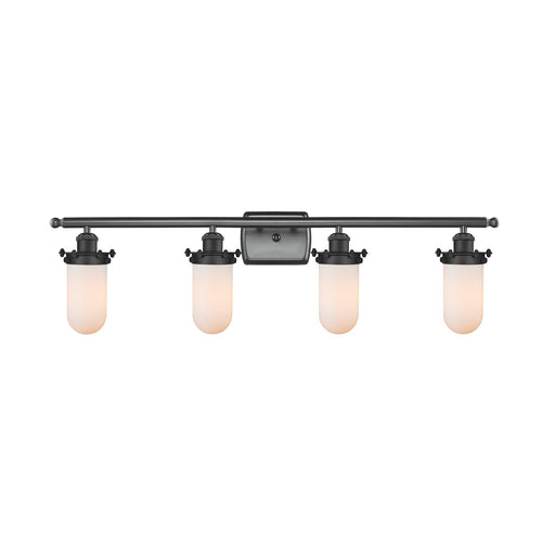 Innovations Kingsbury 34in 4-Light Bath Vanity Light | Industrial Matte Black Steel and Matte White Frosted Glass | Bathroom | Model 516-4W-BK-CE231-W-LED