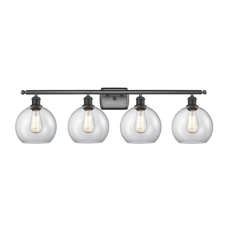 Innovations Athens 38in 4-Light Bath Vanity Light | Industrial Matte Black Steel and Clear Glass | Bathroom Vanity | 38 x 11 x 8 | Model 516-4W-BK-G122-8