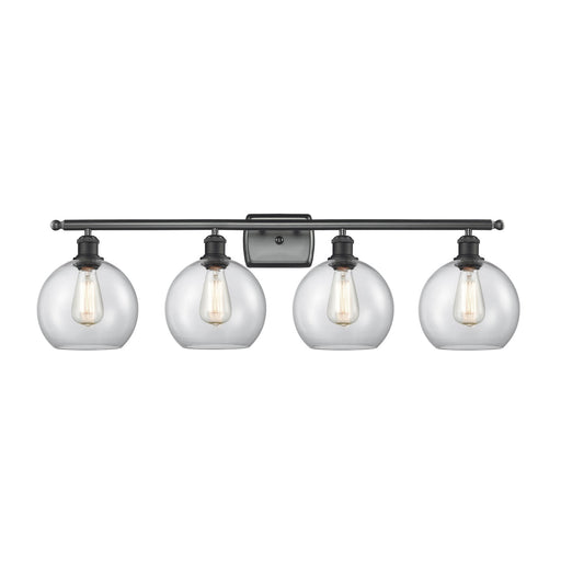 Innovations Athens 38in 4-Light Bath Vanity Light | Industrial Matte Black Steel and Clear Glass | Bathroom Vanity | 38 x 11 | Model 516-4W-BK-G122-8-LED