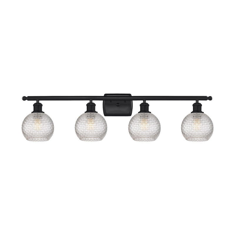 Innovations Athens 36in 4-Light Bath Vanity Light | Modern Farmhouse Matte Black Steel and Clear Basket Weave Glass | Bathroom | Model 516-4W-BK-G122C-6CL