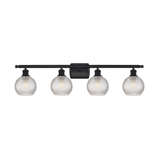 Innovations Athens 36in 4-Light Bath Vanity Light | Modern Farmhouse Matte Black Steel and Clear Basket Weave Glass | Bathroom | Model 516-4W-BK-G122C-6CL