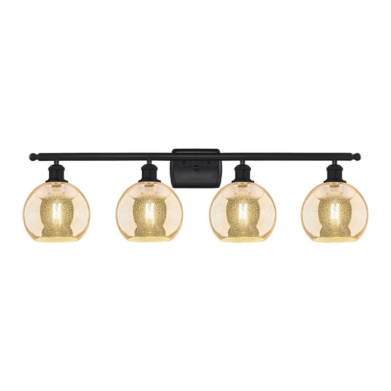 Innovations Athens 38in 4-Light Bath Vanity Light | Industrial Matte Black Steel and Mercury Glass | Bathroom Vanity Above Mirror | Model 516-4W-BK-G128-8