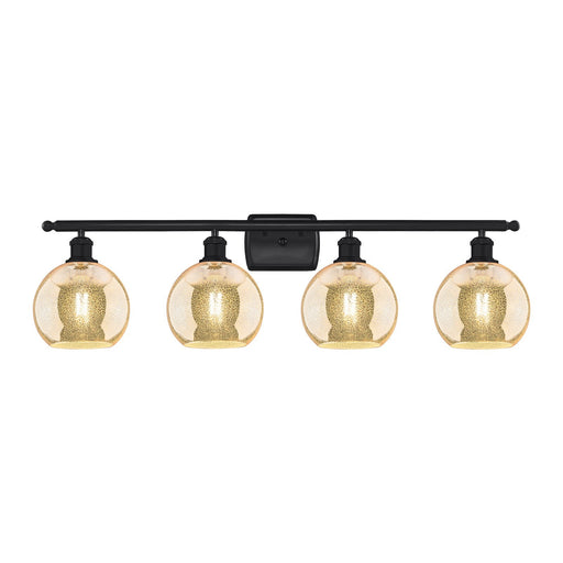 Innovations Athens 38in 4-Light Bath Vanity Light | Industrial Matte Black Steel and Mercury Glass | Bathroom Vanity Above Mirror | Model 516-4W-BK-G128-8