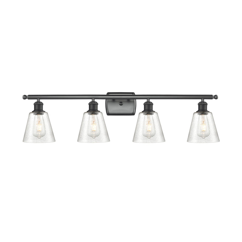 Innovations Caton 36in 4-Light Bath Vanity Light | Industrial Matte Black Steel and Frosted Glass | Bathroom Vanity | 36 x 9.5 x | Model 516-4W-BK-G454