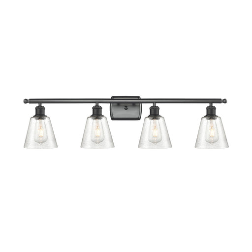 Innovations Caton 36in 4-Light Bath Vanity Light | Industrial Matte Black Steel and Frosted Glass | Bathroom Vanity | 36 x 9.5 x | Model 516-4W-BK-G454
