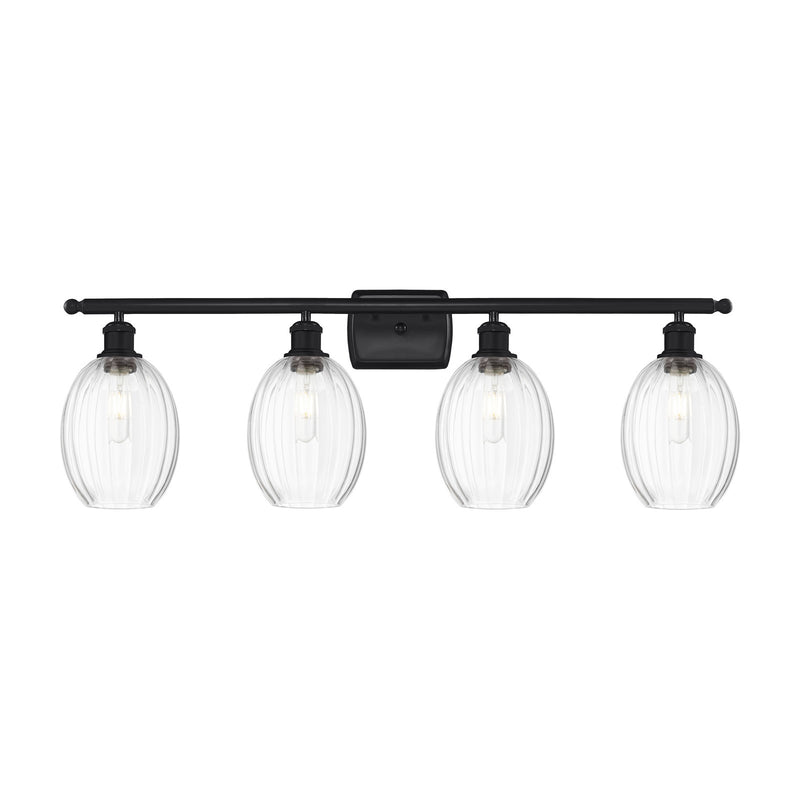 Innovations Preston Bulb 36in 4-Light Bath Vanity | Industrial Matte Black Steel and Clear Glass | Bathroom Vanity Light | Model 516-4W-BK-G459-6CL