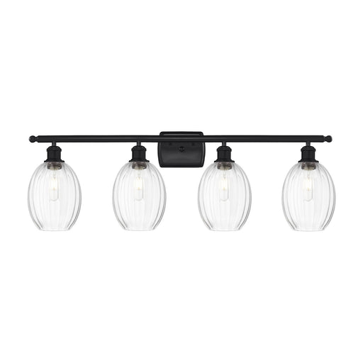 Innovations Preston Bulb 36in 4-Light Bath Vanity | Industrial Matte Black Steel and Clear Glass | Bathroom Vanity Light | Model 516-4W-BK-G459-6CL