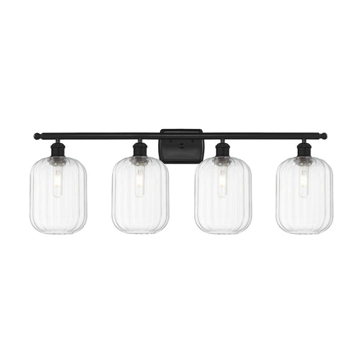 Innovations Preston Cylinder 37in 4-Light Bath Vanity | Industrial Matte Black Steel and Clear Glass | Bathroom Vanity & Powder | Model 516-4W-BK-G460-7CL