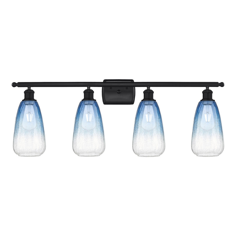 Innovations Brookhaven Almond 36in 4-Light Bath Vanity | Industrial Matte Black Steel and Sapphire Blue Glass | Bathroom Vanity | Model 516-4W-BK-G480-6SB