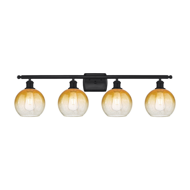 Innovations Brookhaven Globe 38in 4-Light Bath Vanity Light | Industrial Matte Black Steel and Amber Glass | Bathroom Vanity | Model 516-4W-BK-G483-8AM
