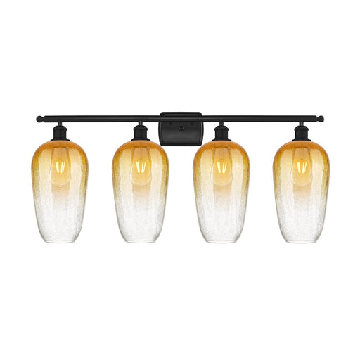 Innovations Brookhaven Flute 37in 4-Light Bath Vanity | Industrial Matte Black Steel and Amber Glass | Bathroom Vanity | 37 x | Model 516-4W-BK-G484-7AM