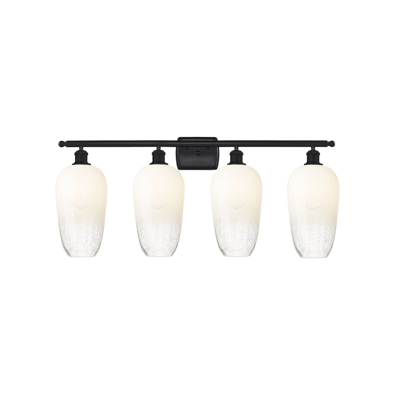 Innovations Brookhaven Flute 37in 4-Light Bath Vanity | Industrial Matte Black Steel and Cast Brass with Opal Glass Shades | Model 516-4W-BK-G484-7OP