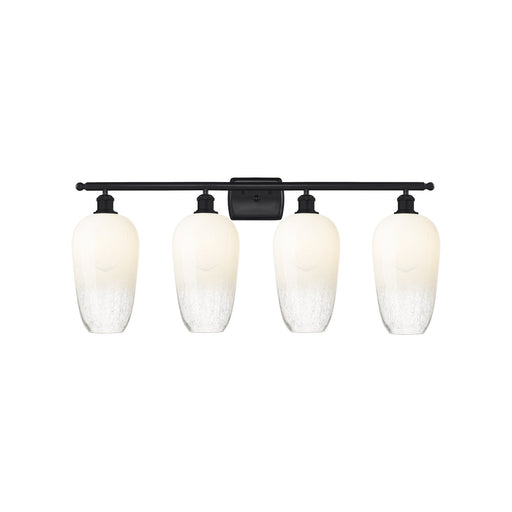 Innovations Brookhaven Flute 37in 4-Light Bath Vanity | Industrial Matte Black Steel and Cast Brass with Opal Glass Shades | Model 516-4W-BK-G484-7OP