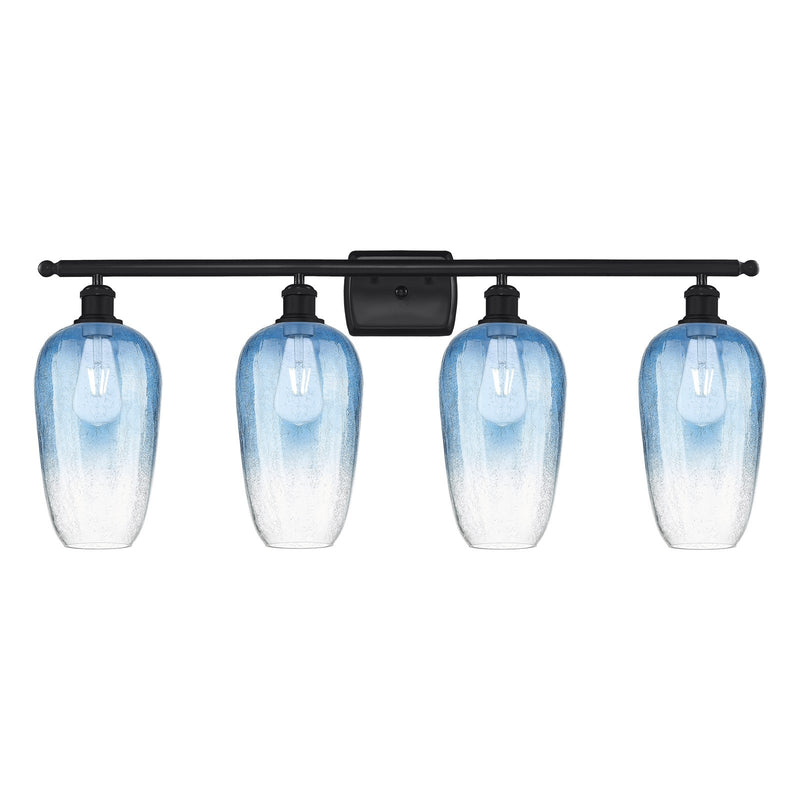 Innovations Brookhaven Flute 37in 4-Light Bath Vanity | Industrial Matte Black Steel and Sapphire Blue Glass | Bathroom & | Model 516-4W-BK-G484-7SB