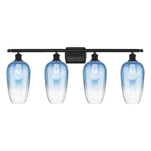 Innovations Brookhaven Flute 37in 4-Light Bath Vanity | Industrial Matte Black Steel and Sapphire Blue Glass | Bathroom & | Model 516-4W-BK-G484-7SB