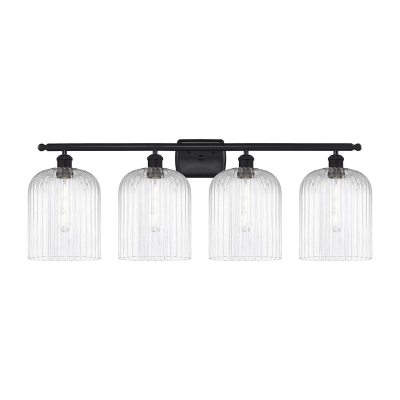 Innovations Bridal Veil 35in 4-Light Bath Vanity Light | Art Nouveau Industrial Matte Black Steel and Clear Ribbed Glass | Model 516-4W-BK-G559-8CL