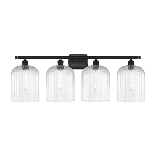 Innovations Bridal Veil 35in 4-Light Bath Vanity Light | Art Nouveau Industrial Matte Black Steel and Clear Ribbed Glass | Model 516-4W-BK-G559-8CL