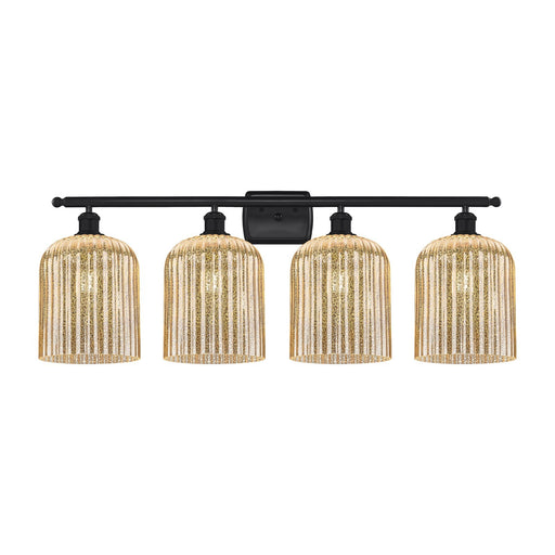 Innovations Bridal Veil 35in 4-Light Bath Vanity Light | Art Nouveau Matte Black Steel and Mercury Ribbed Glass | Bathroom | Model 516-4W-BK-G559-8ME