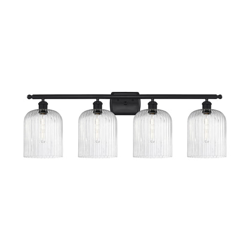 Innovations Bridal Veil 35in 4-Light Bath Vanity Light | Art Nouveau Industrial Matte Black Steel and Seedy Bell Glass | Model 516-4W-BK-G559-8SDY