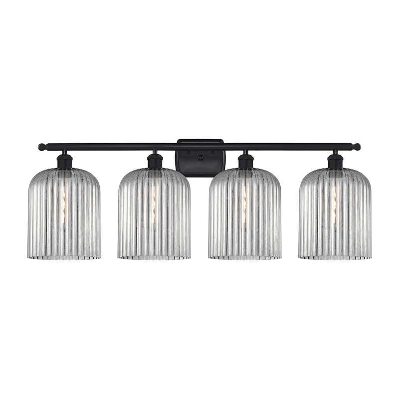 Innovations Bridal Veil 35in 4-Light Bath Vanity Light | Industrial Art Nouveau Matte Black Steel and Light Smoke Ribbed Glass | Model 516-4W-BK-G559-8SM