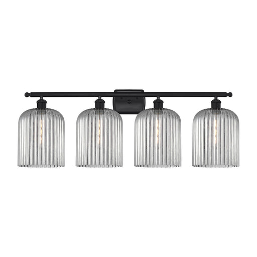 Innovations Bridal Veil 35in 4-Light Bath Vanity Light | Industrial Art Nouveau Matte Black Steel and Light Smoke Ribbed Glass | Model 516-4W-BK-G559-8SM