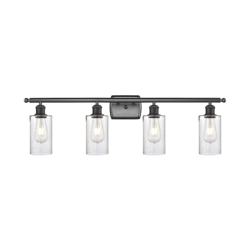Innovations Clymer 34in 4-Light Bath Vanity Light | Art Nouveau Matte Black Steel and Seedy Glass | Bathroom Vanity | 33.88 x 9.88 | Model 516-4W-BK-G804