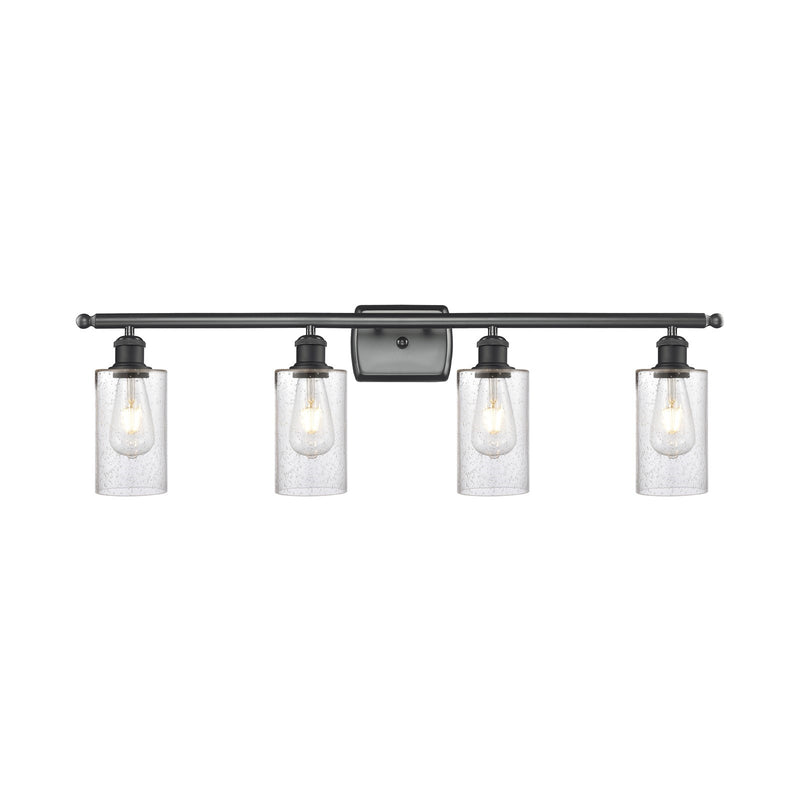 Innovations Clymer 34in 4-Light Bath Vanity Light | Art Nouveau Matte Black Steel and Seedy Glass | Bathroom Vanity | 33.88 x 9.88 | Model 516-4W-BK-G804