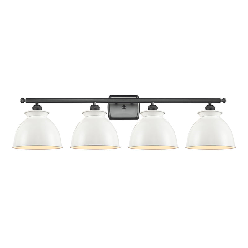 Innovations Adirondack 38in 4-Light Bath Vanity Light | Industrial Farmhouse Matte Black Steel and Glossy White Metal Shade | Model 516-4W-BK-M14-W