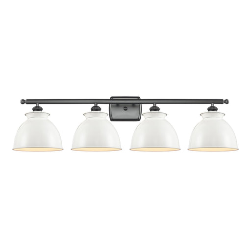 Innovations Adirondack 38in 4-Light Bath Vanity | Industrial Farmhouse Matte Black Steel and Glossy White Metal Shade | Model 516-4W-BK-M14-W-LED