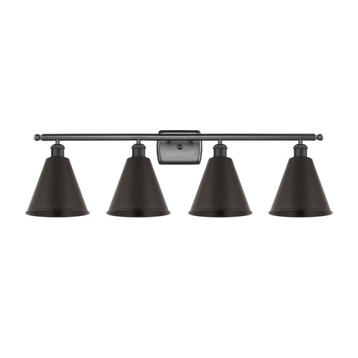 Innovations Berkshire 38in 4-Light Bath Vanity | Industrial Farmhouse Matte Black Steel and Cast Brass with Matte Black Metal | Model 516-4W-BK-MBC-8-BK