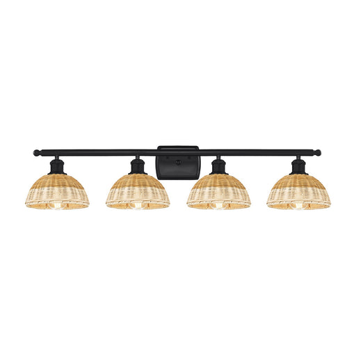 Innovations Lighting Bristol Natural II 38in 4-Light Bath Vanity Light | Industrial Matte Black Steel and Natural Fiber | Model 516-4W-BK-NBD2-75-NAT