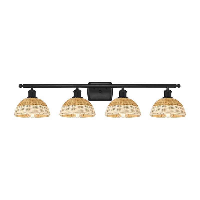 Innovations Lighting Bristol Natural II 38in 4-Light Bath Vanity Light | Industrial Matte Black Steel and Natural Fiber | Model 516-4W-BK-NBD2-75-NAT