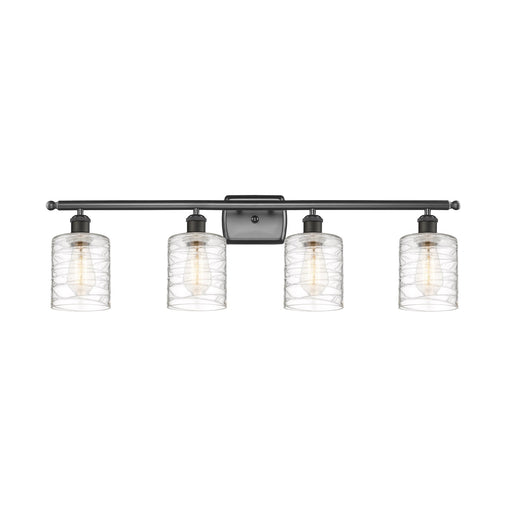 Innovations Cobbleskill 35in 4-Light Bath Vanity | Industrial Oil Rubbed Bronze Steel and Deco Swirl Glass | Bathroom & Powder | Model 516-4W-OB-G1113-LED