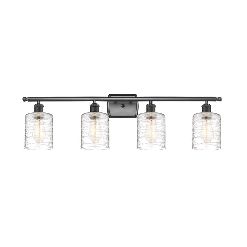 Innovations Cobbleskill 35in 4-Light Bath Vanity | Industrial Oil Rubbed Bronze Steel and Deco Swirl Glass | Bathroom & Powder | Model 516-4W-OB-G1113-LED
