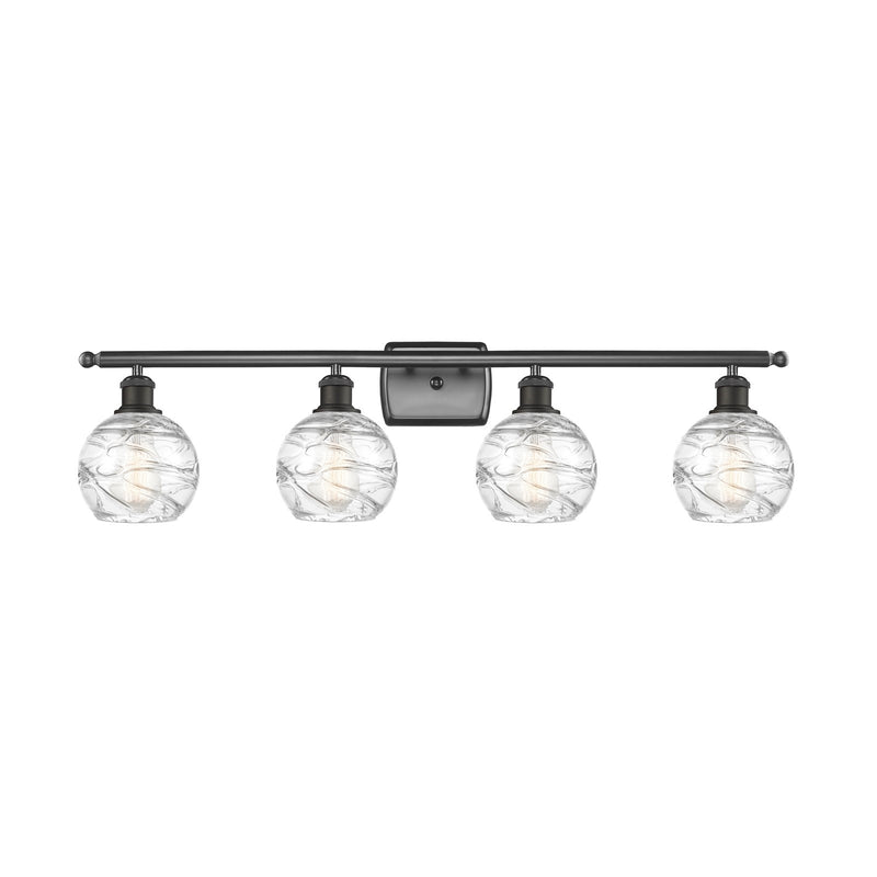 Innovations Athens Deco Swirl 36in 4-Light Bath Vanity Light | Industrial Oil Rubbed Bronze Steel and Clear Glass | Bathroom | Model 516-4W-OB-G1213-6CL
