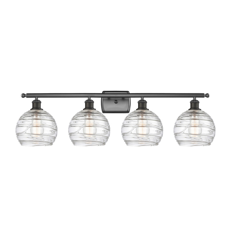Innovations Athens Deco Swirl 38in 4-Light Bath Vanity Light | Industrial Oil Rubbed Bronze and Clear Deco Swirl Glass | Model 516-4W-OB-G1213-8CL