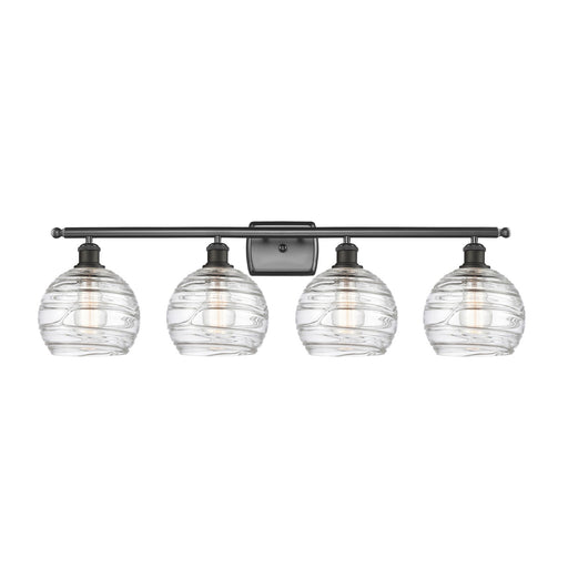 Innovations Athens Deco Swirl 38in 4-Light Bath Vanity Light | Industrial Oil Rubbed Bronze and Clear Deco Swirl Glass | Model 516-4W-OB-G1213-8CL