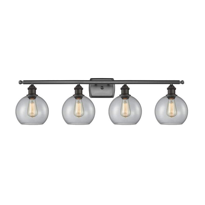 Innovations Athens 38in 4-Light Bath Vanity | Industrial Oil Rubbed Bronze Steel and Clear Glass | Bathroom Vanity Light | 38 | Model 516-4W-OB-G122-8-LED
