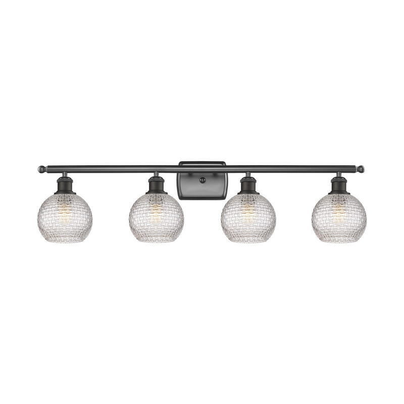 Innovations Athens 36in 4-Light Bath Vanity | Modern Farmhouse Oil Rubbed Bronze Steel and Clear Basket Weave Glass | Bathroom | Model 516-4W-OB-G122C-6CL