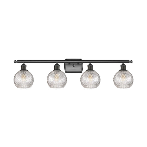 Innovations Athens 36in 4-Light Bath Vanity | Modern Farmhouse Oil Rubbed Bronze Steel and Clear Basket Weave Glass | Bathroom | Model 516-4W-OB-G122C-6CL
