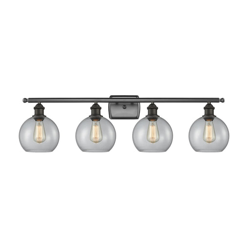 Innovations Athens 38in 4-Light Bath Vanity Light | Modern Farmhouse Oil Rubbed Bronze Steel and Clear Basket Weave Glass | Model 516-4W-OB-G122C-8CL