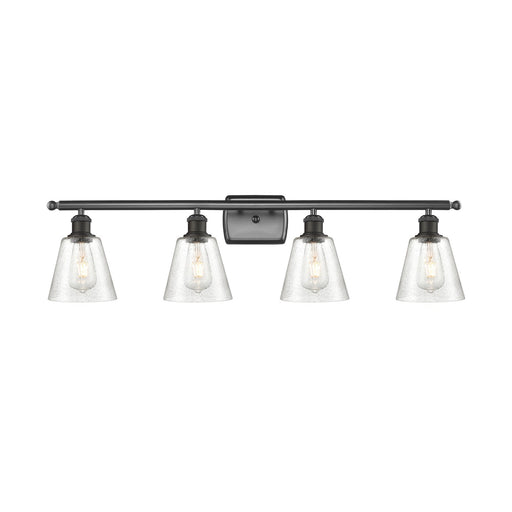 Innovations Caton 36in 4-Light Bath Vanity Light | Art Nouveau Industrial Oil Rubbed Bronze Steel and Frosted Glass | Bathroom | Model 516-4W-OB-G454