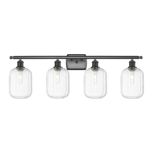 Innovations Preston Cylinder 37in 4-Light Bath Vanity Light | Industrial Oil Rubbed Bronze Steel and Clear Glass | Bathroom | Model 516-4W-OB-G460-7CL