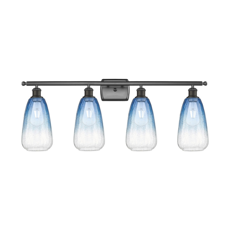 Innovations Brookhaven Almond 36in 4-Light Bath Vanity Light | Industrial Oil Rubbed Bronze Steel and Sapphire Blue Glass | Model 516-4W-OB-G480-6SB