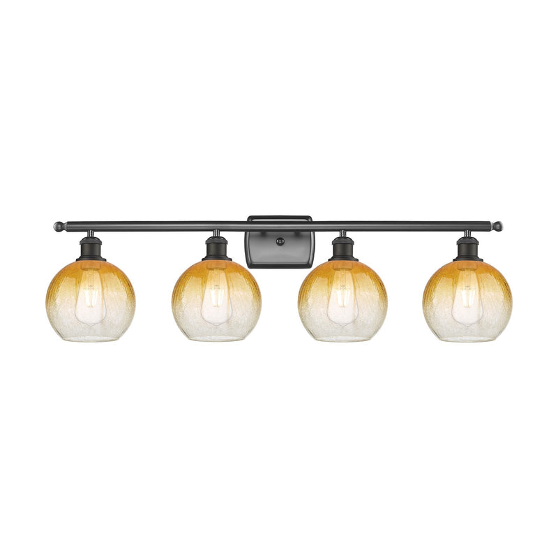 Innovations Brookhaven Globe 38in 4-Light Bath Vanity Light | Industrial Oil Rubbed Bronze Steel and Amber Glass | Bathroom | Model 516-4W-OB-G483-8AM