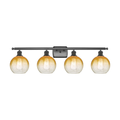 Innovations Brookhaven Globe 38in 4-Light Bath Vanity Light | Industrial Oil Rubbed Bronze Steel and Amber Glass | Bathroom | Model 516-4W-OB-G483-8AM