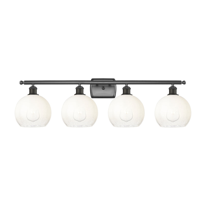 Innovations Brookhaven Globe 38in 4-Light Bath Vanity Light | Industrial Oil Rubbed Bronze Steel and Opal Glass | Bathroom | Model 516-4W-OB-G483-8OP