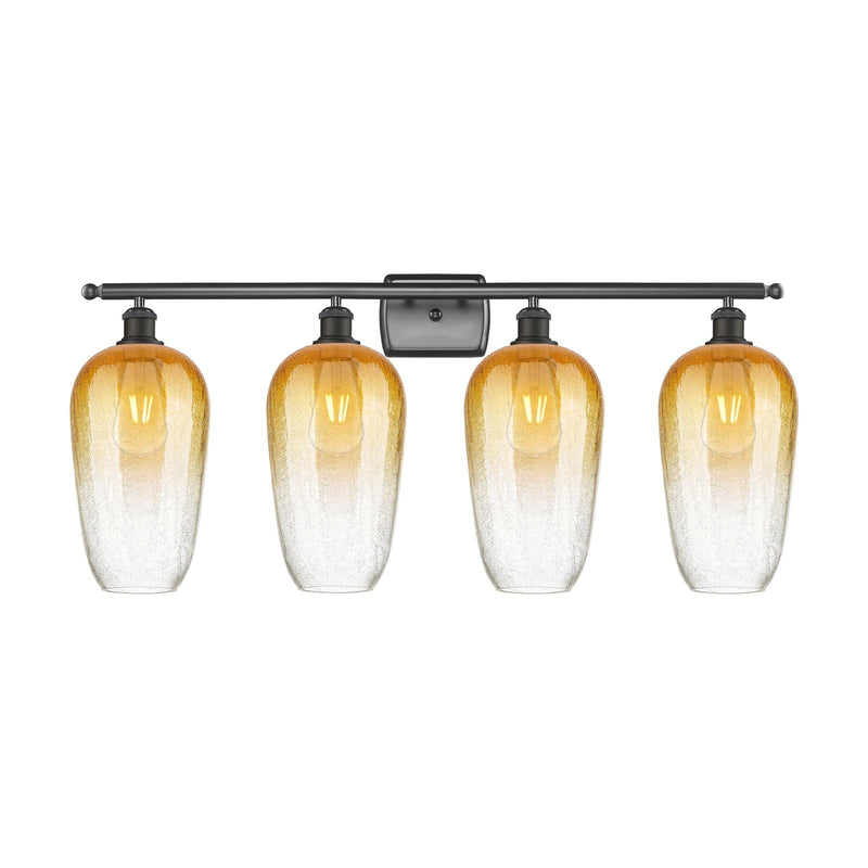 Innovations Brookhaven Flute 37in 4-Light Bath Vanity Light | Industrial Oil Rubbed Bronze and Amber Glass | Bathroom Vanity | Model 516-4W-OB-G484-7AM