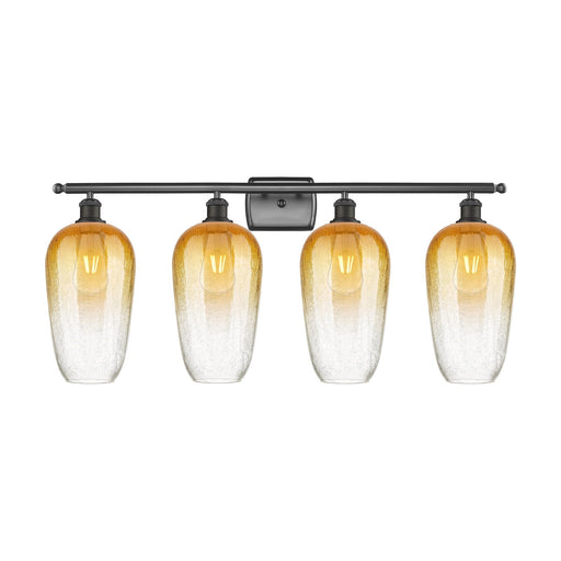 Innovations Brookhaven Flute 37in 4-Light Bath Vanity Light | Industrial Oil Rubbed Bronze and Amber Glass | Bathroom Vanity | Model 516-4W-OB-G484-7AM