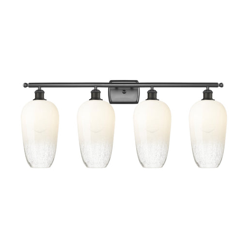 Innovations Brookhaven Flute 37in 4-Light Bath Vanity Light | Industrial Oil Rubbed Bronze Steel and Opal Glass | Bathroom | Model 516-4W-OB-G484-7OP